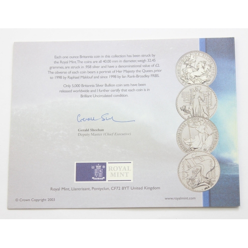 1272 - Silver coins - Britannia - Britannia Design brilliant uncirculated 4 coin set, 1999, 2001, 2003 & 20... 