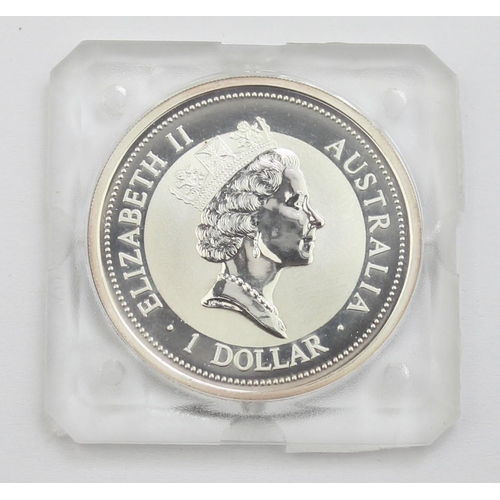 1277 - Silver coins - 1998 Australia 1oz .999 silver $1 Kookburra, in capsule