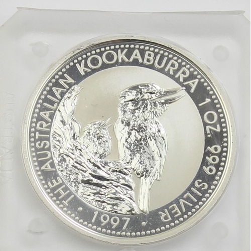 1278 - Silver coins - 1997 Australia 1oz .999 silver $1 Kookburra, in capsule