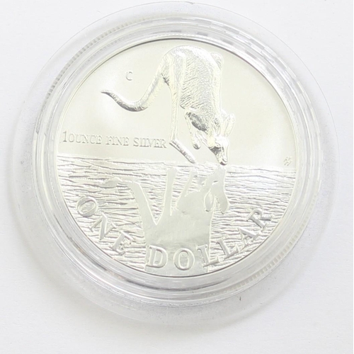 1279 - Silver coins - 1997 Australia 1oz .999 silver $1 Kangaroo, in capsule