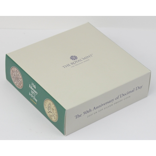 1283 - Silver coins - Royal Mint UK22DDSP 2021 50th Anniversary of Decimal Day silver proof 50p coin, boxed... 