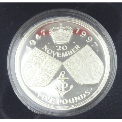 1299 - Silver coins - Royal Mint 1997 Silver Proof Golden Wedding Anniversary £5 coin, boxed with paperwork