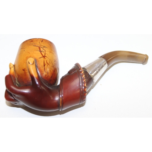 1686 - 3 vintage carved smoking pipes, one in case and a piece of carved bone in the form of a dragon (4)