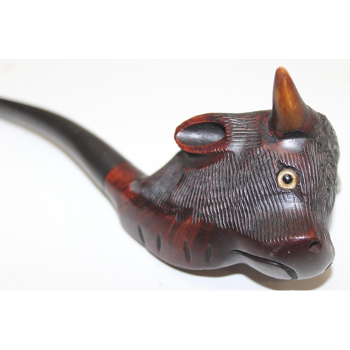 1686 - 3 vintage carved smoking pipes, one in case and a piece of carved bone in the form of a dragon (4)