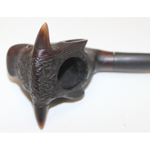 1686 - 3 vintage carved smoking pipes, one in case and a piece of carved bone in the form of a dragon (4)