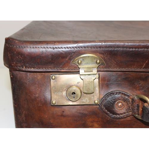 328 - Vintage hand-made and hand-riveted tan leather suitcase, approx 61 x 45 x 21cm