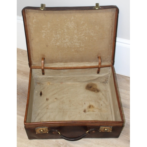 328 - Vintage hand-made and hand-riveted tan leather suitcase, approx 61 x 45 x 21cm