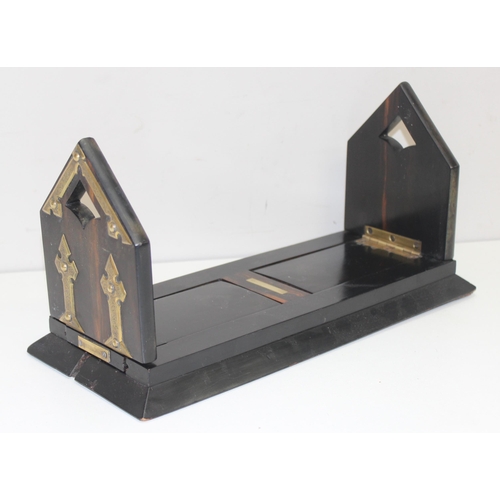 329 - An antique Betjeman's coromandel wood book slide with brass details, approx 34cm (when closed)