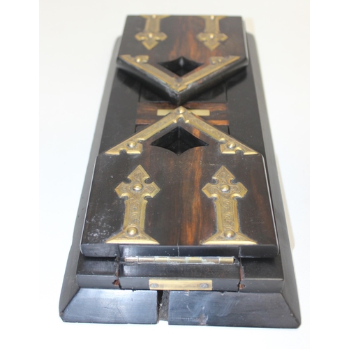 329 - An antique Betjeman's coromandel wood book slide with brass details, approx 34cm (when closed)