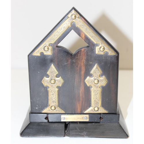 329 - An antique Betjeman's coromandel wood book slide with brass details, approx 34cm (when closed)