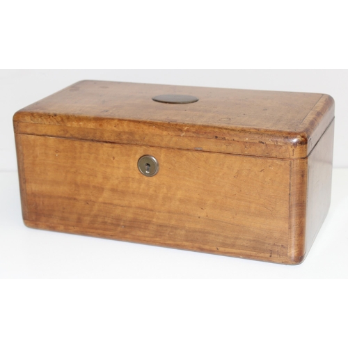 332 - 2 antique wooden boxes, one a tea caddy, early 19th century with stringing and the other a late 19th... 