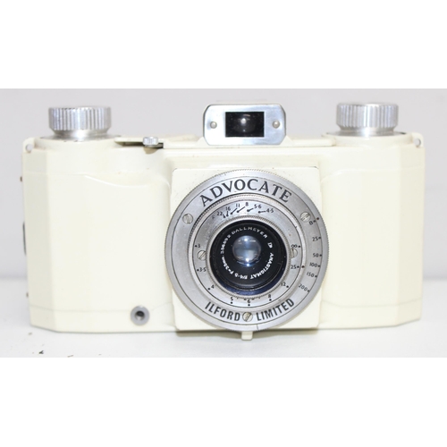 741 - A rare Ilford Advocate camera with white body and leather case, Dallmeyer Anastigmat F/4.5 f=35mm le... 