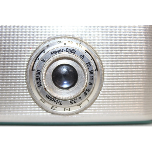 743 - A rare vintage Welta Penti camera in chrome and turquoise finish, with Meyer Optik Trioplan 1:3.5/50... 