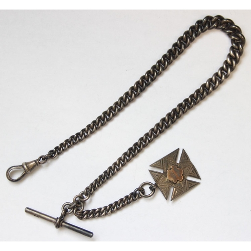 1034 - An antique silver Albert watch chain with graduated links and silver fob, the fob marked Birmingham ... 