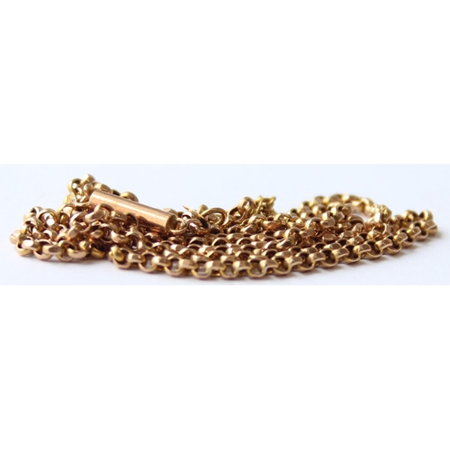 1113 - A 9ct gold belcher or rolo link chain necklace with safety chain, marked 9c and XRF confirmed, appro... 