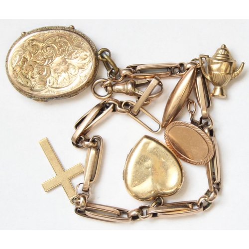 1118 - 9ct gold charm bracelet set with various 9ct gold and other charms, 2 lockets, one 9ct front and bac... 