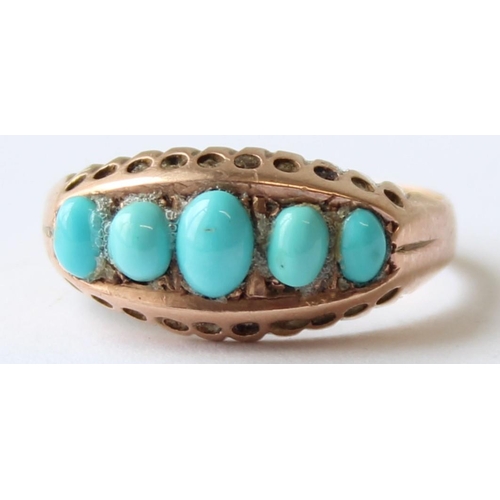 1124 - An antique 9ct gold and turquoise set ring, marked for Chester, date letter indistinct but c.1900-19... 