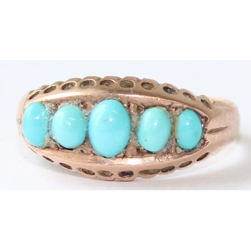 1124 - An antique 9ct gold and turquoise set ring, marked for Chester, date letter indistinct but c.1900-19... 