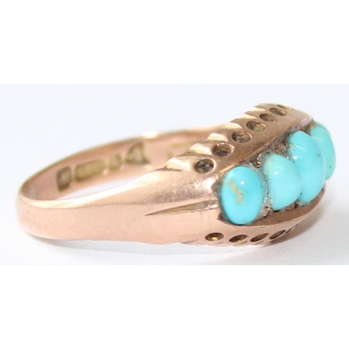 1124 - An antique 9ct gold and turquoise set ring, marked for Chester, date letter indistinct but c.1900-19... 