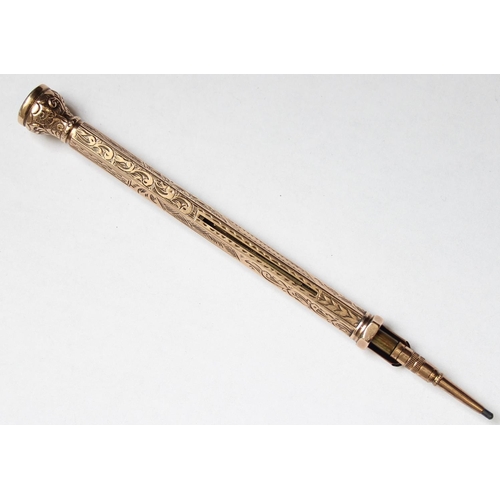 1130 - A 19th century 9ct gold combination dip fountain pen and pencil, marked 9ct and XRF confirmed, appro... 