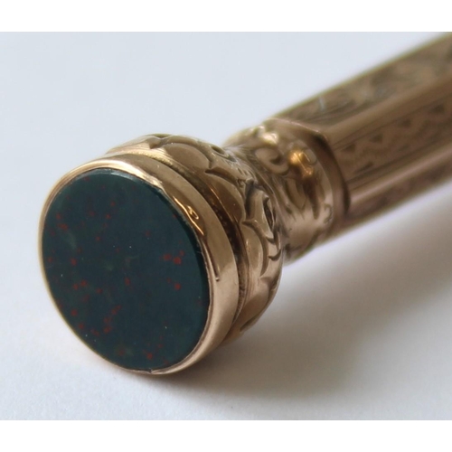 1130 - A 19th century 9ct gold combination dip fountain pen and pencil, marked 9ct and XRF confirmed, appro... 