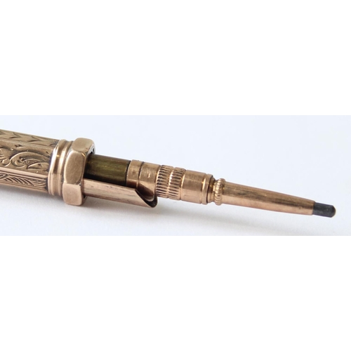 1130 - A 19th century 9ct gold combination dip fountain pen and pencil, marked 9ct and XRF confirmed, appro... 