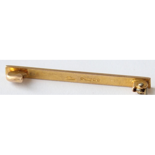 1134 - 9ct gold bar brooch or tie pin of plain form, marked for Birmingham 1918, approx 38mm wide, approx 1... 