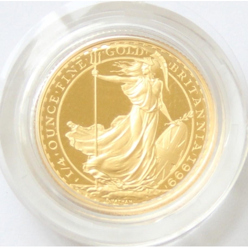 1210 - Gold Coins - 1999 Gold Proof 1/4 (quarter) ounce Britannia coin, Limited Edition of 1000, 8.513g tot... 