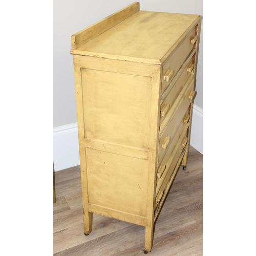 112 - 2 retro items of furniture to incl a 5-drawer yellow painted chest of drawers and a green painted me... 