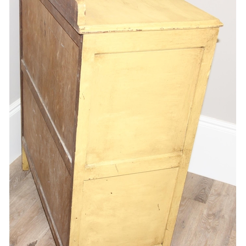 112 - 2 retro items of furniture to incl a 5-drawer yellow painted chest of drawers and a green painted me... 