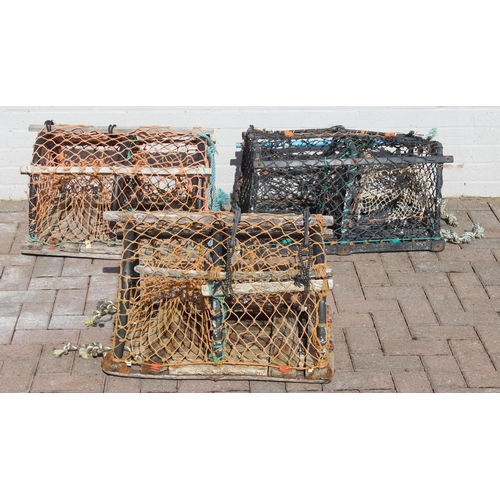 371 - 3 lobster/crab pots of various sizes, largest approx 72cmn W x 40cm D x 35cm H