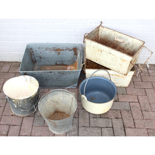 387 - Qty of vintage galvanised and enamel items to include buckets and dough bins, largest approx 60cm W ... 