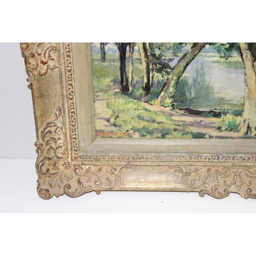 460B - Florence Whittle (1892 - 1976): Original oil on canvas of a river scene amongst the trees, in impres... 