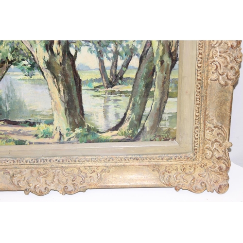 460B - Florence Whittle (1892 - 1976): Original oil on canvas of a river scene amongst the trees, in impres... 