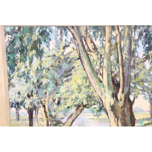 460B - Florence Whittle (1892 - 1976): Original oil on canvas of a river scene amongst the trees, in impres... 