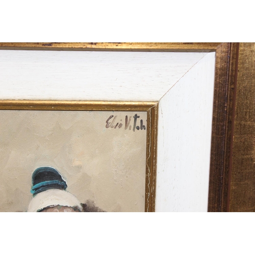 460C - Elio Vitali (Italian, XX): Original oil on canvas portrait of a holding a cane, signed top right, wi... 