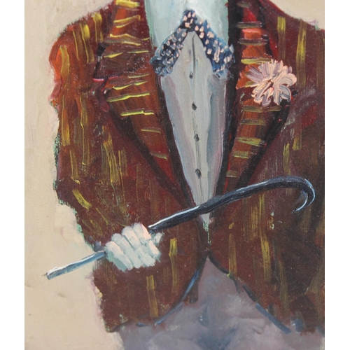 460C - Elio Vitali (Italian, XX): Original oil on canvas portrait of a holding a cane, signed top right, wi... 