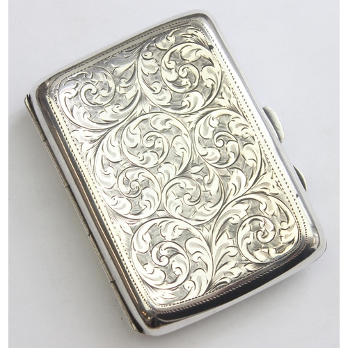 1005 - An antique silver cigarette case with acanthus engraving, Birmingham 1918 by Joseph Gloster limited,... 