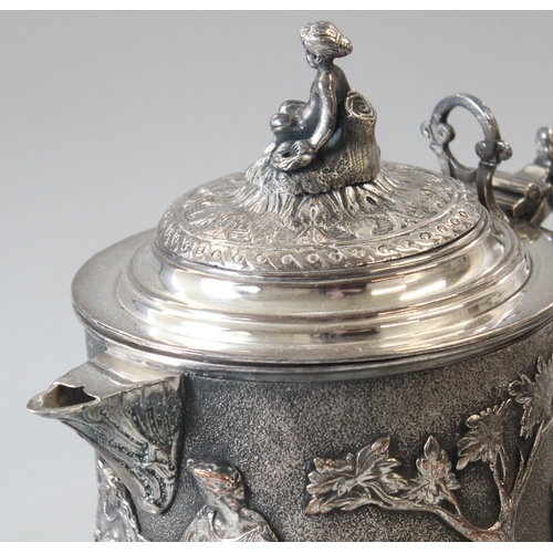 1012 - An extremely impressive 19th century silver plated tankard decorated in the round with repousse clas... 