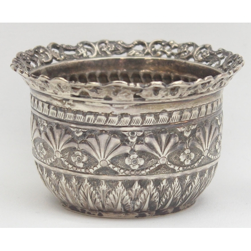 1014 - A Victorian silver bowl with pierced rim and embossed decoration, London 1893 by Edward Hutton, appr... 