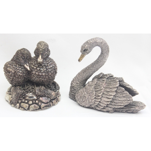 1019 - A hallmarked silver filled model of a swan, approx 7cm tall, and a similar model of ducklings, unmar... 