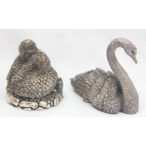 1019 - A hallmarked silver filled model of a swan, approx 7cm tall, and a similar model of ducklings, unmar... 