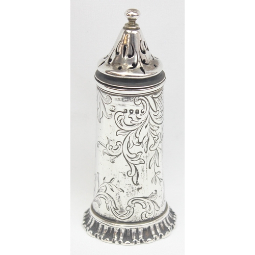 1022 - A Victorian silver pepper pot with engraved decoration, marked for London 1846, makers marks obscure... 