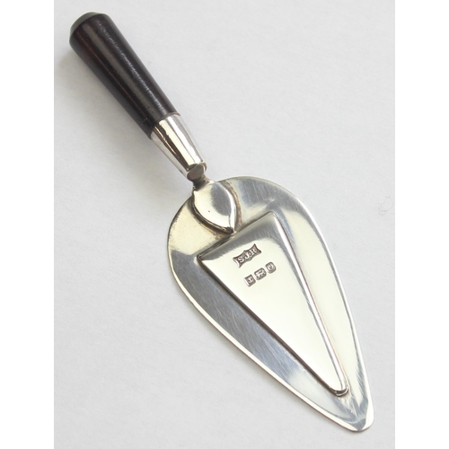 1039 - A boxed silver bookmark formed as a trowel, marked for Birmingham 1988 by SJ Rose