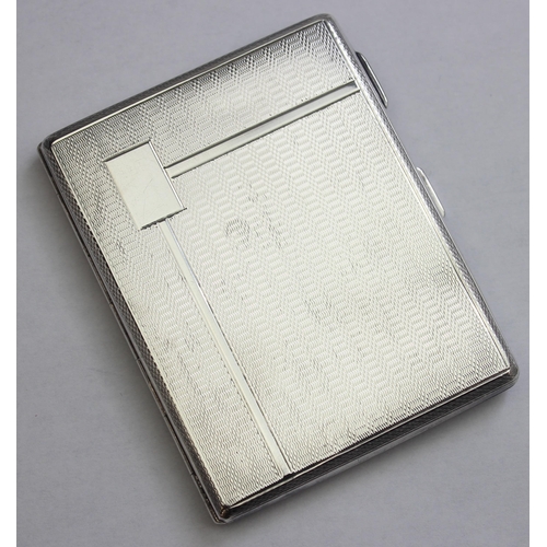 1068 - An Art Deco period cigarette case with engine turned engraving, Birmingham 1935 by Deykin & Harrison... 