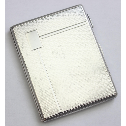 1068 - An Art Deco period cigarette case with engine turned engraving, Birmingham 1935 by Deykin & Harrison... 