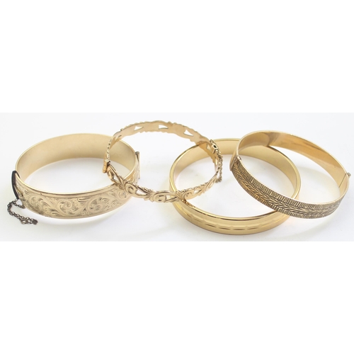 1145 - 8 assorted vintage gold plated bangles to inc 9ct gold on metal core, 50 microns 9ct gold rolled gol... 