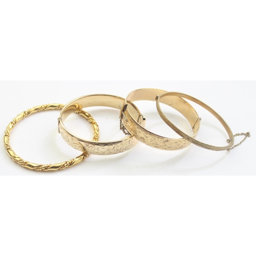 1145 - 8 assorted vintage gold plated bangles to inc 9ct gold on metal core, 50 microns 9ct gold rolled gol... 