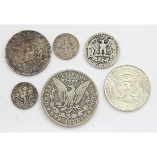 1201 - Qty of assorted US silver coins to inc an 1897 New Orleans Morgan Dollar, 2 1964 Kennedy half dollar... 