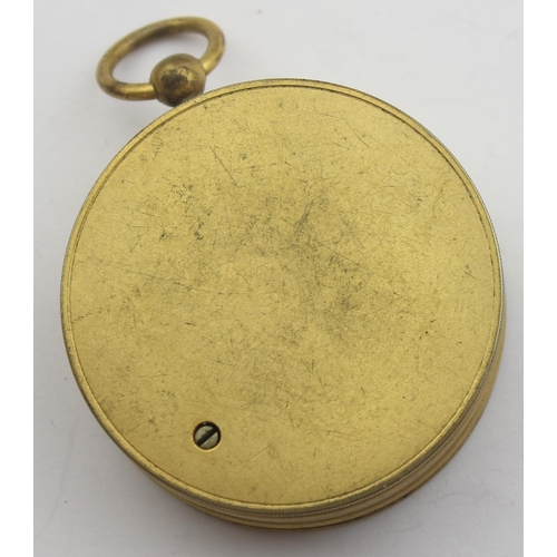 1304 - An antique gilt metal cased pocket barometer by J. Franks of Manchester, with leather case, approx 4... 